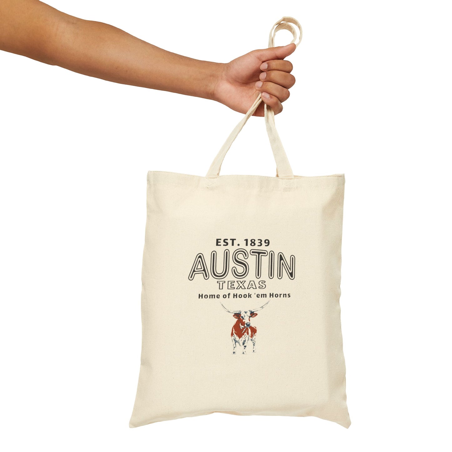 Austin Texas Cotton Canvas Tote Bag, Longhorn