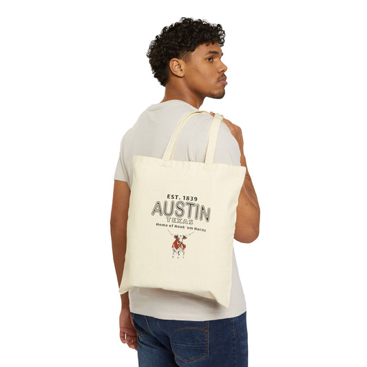 Austin Texas Cotton Canvas Tote Bag, Longhorn