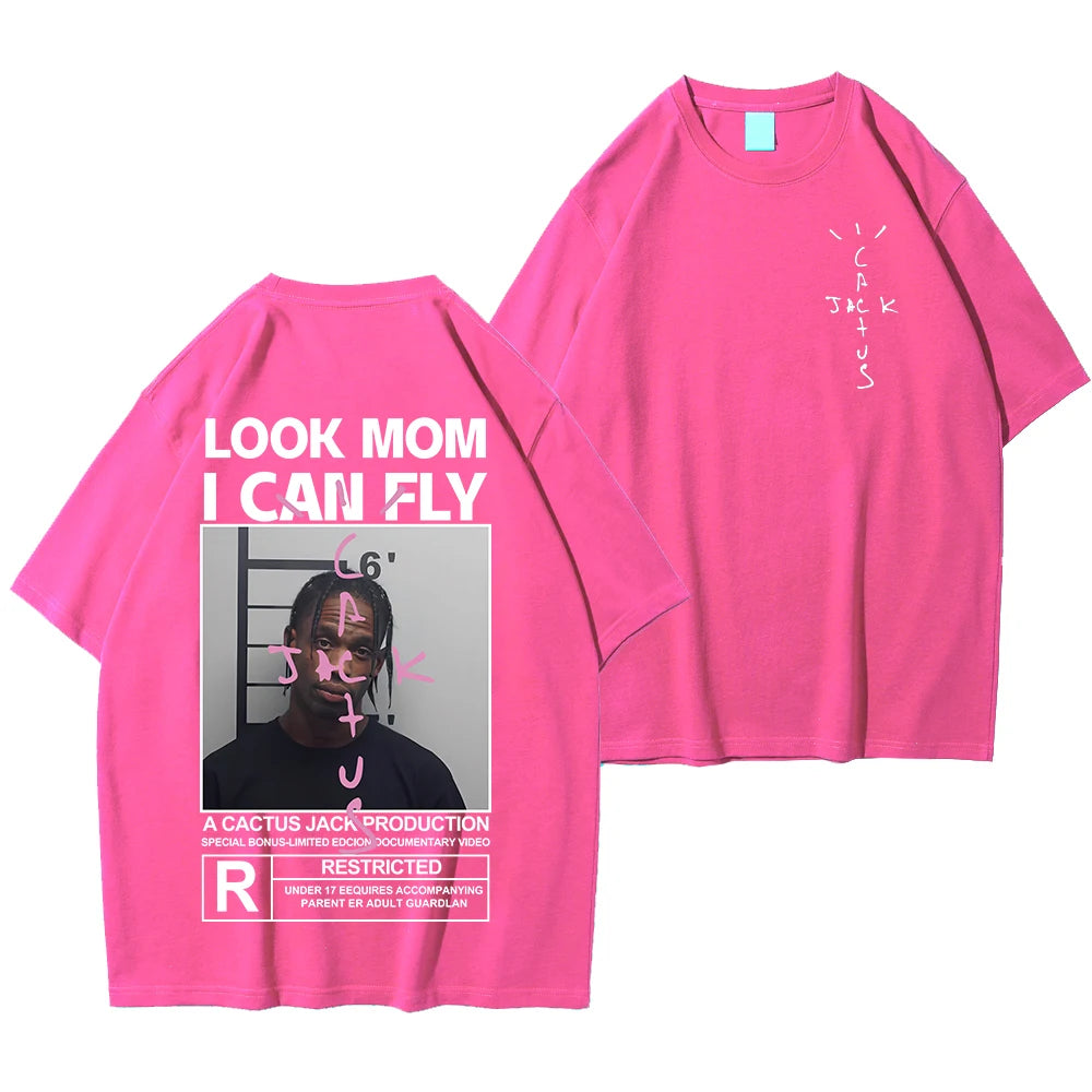 Cactus Jack T-shirt High Quality Cotton Men Women LOOK MOM I CAN FLY Tee ASTROWORLD Hip Hop Short Sleeve Tshirts Tops
