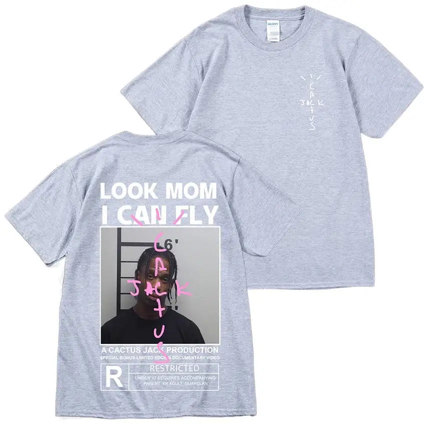 Cactus Jack T-shirt High Quality Cotton Men Women LOOK MOM I CAN FLY Tee ASTROWORLD Hip Hop Short Sleeve Tshirts Tops