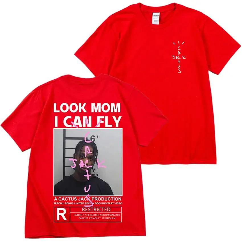 Cactus Jack T-shirt High Quality Cotton Men Women LOOK MOM I CAN FLY Tee ASTROWORLD Hip Hop Short Sleeve Tshirts Tops