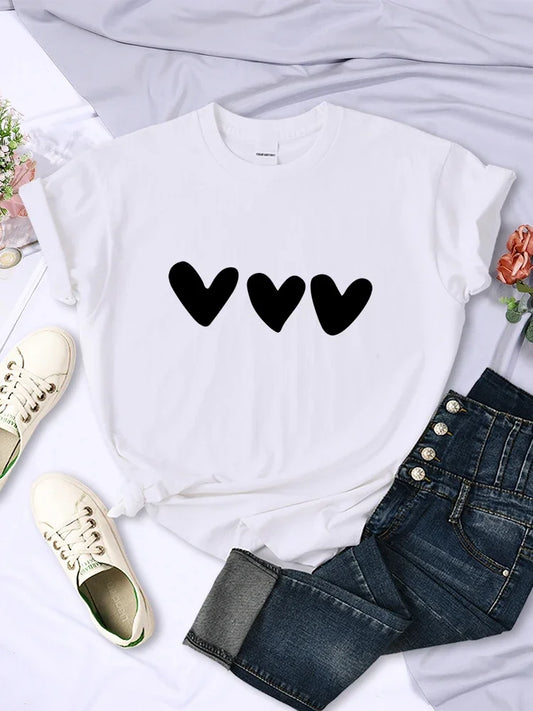 Black Heart T-Shirts Street Short Sleeve Women Tops