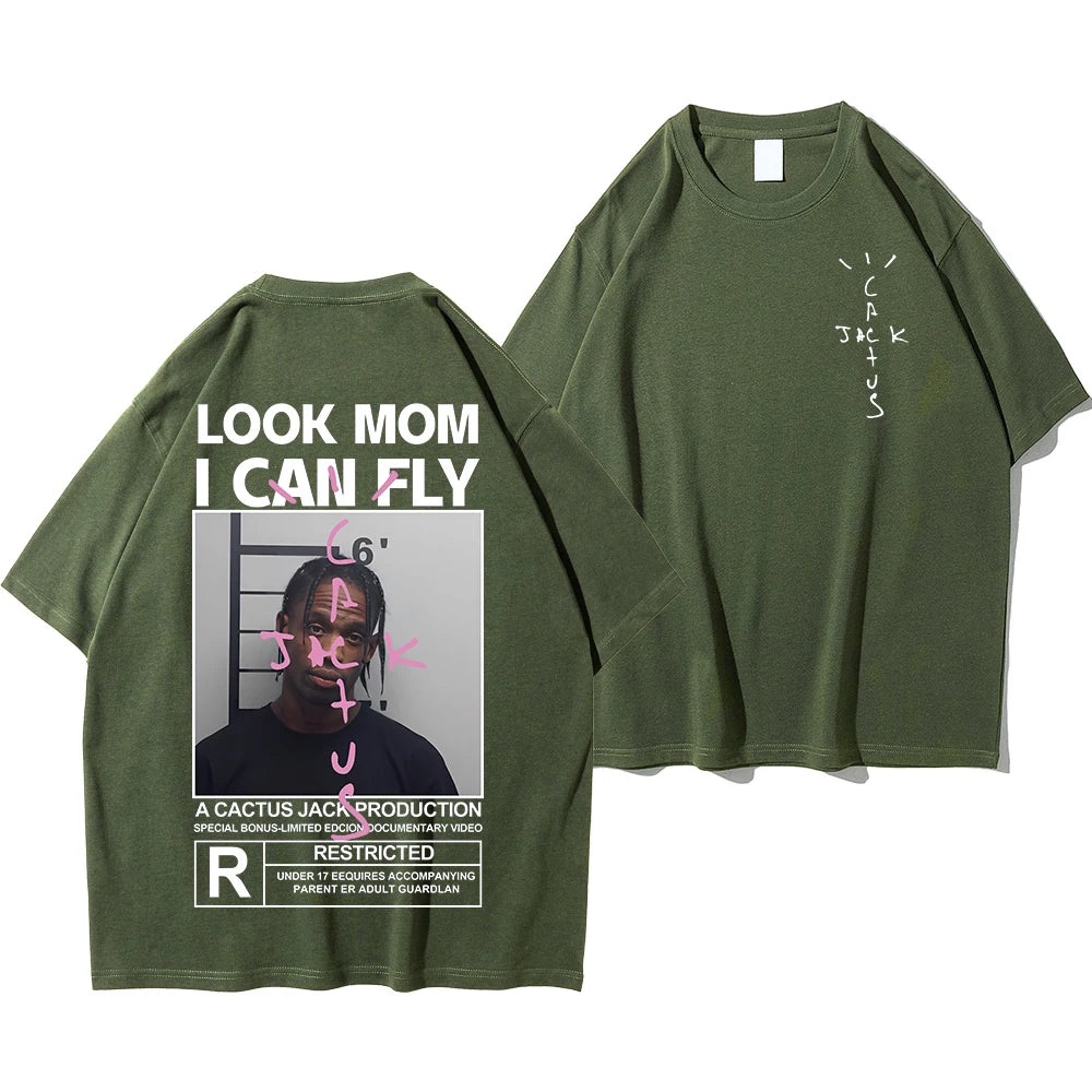 Cactus Jack T-shirt High Quality Cotton Men Women LOOK MOM I CAN FLY Tee ASTROWORLD Hip Hop Short Sleeve Tshirts Tops