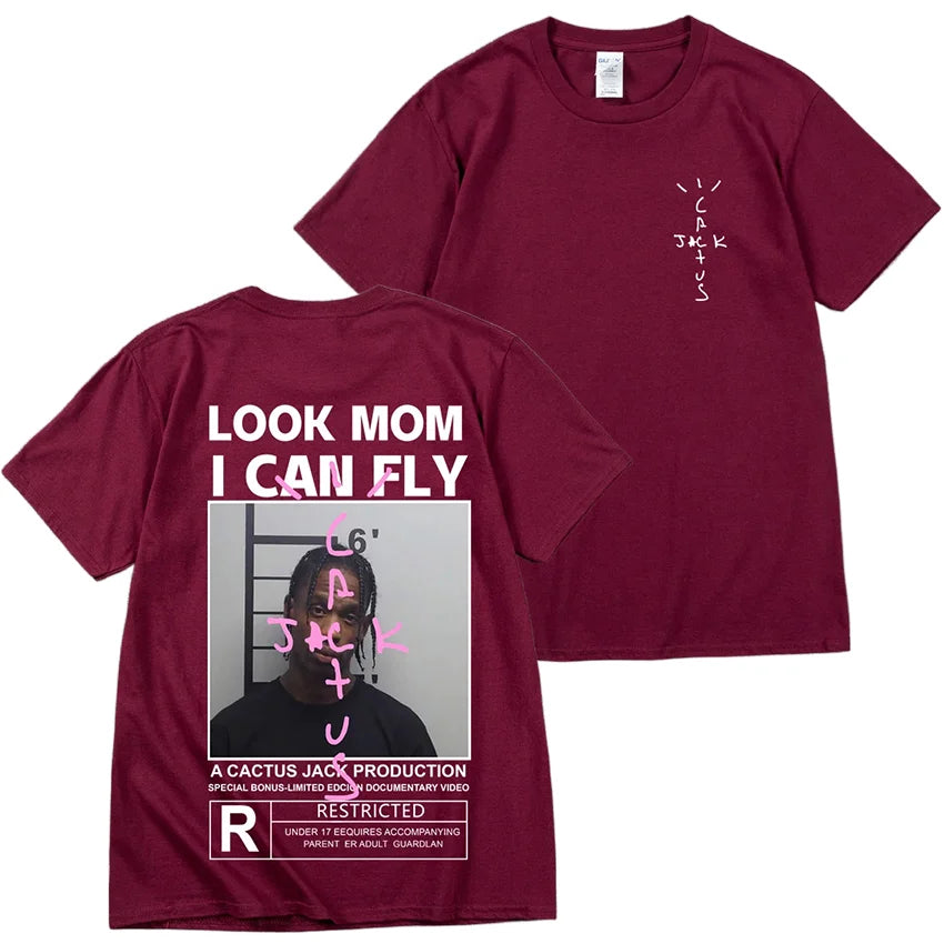 Cactus Jack T-shirt High Quality Cotton Men Women LOOK MOM I CAN FLY Tee ASTROWORLD Hip Hop Short Sleeve Tshirts Tops