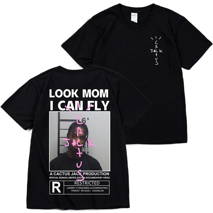 Cactus Jack T-shirt High Quality Cotton Men Women LOOK MOM I CAN FLY Tee ASTROWORLD Hip Hop Short Sleeve Tshirts Tops