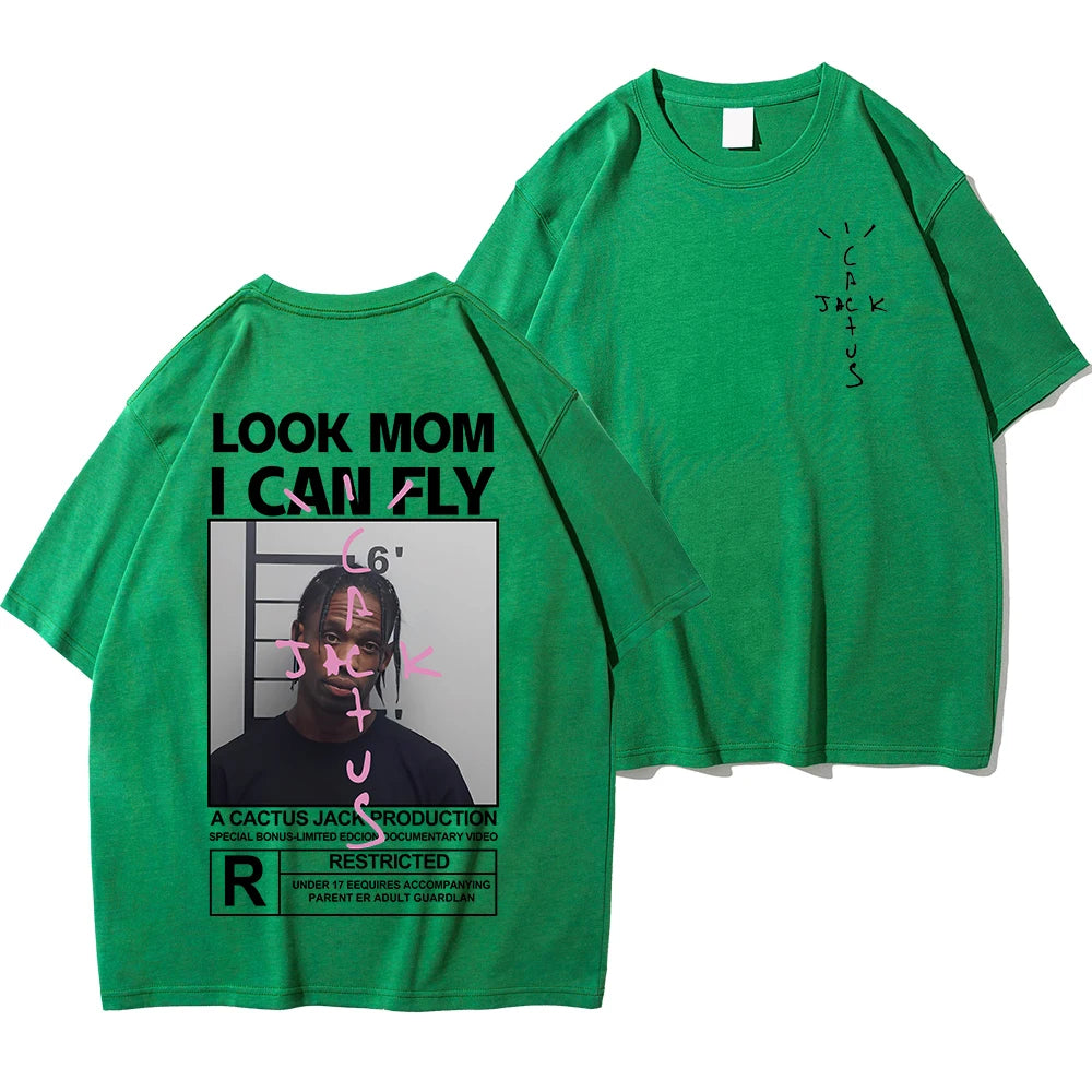 Cactus Jack T-shirt High Quality Cotton Men Women LOOK MOM I CAN FLY Tee ASTROWORLD Hip Hop Short Sleeve Tshirts Tops