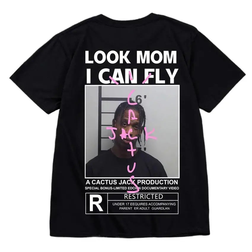 Cactus Jack T-shirt High Quality Cotton Men Women LOOK MOM I CAN FLY Tee ASTROWORLD Hip Hop Short Sleeve Tshirts Tops