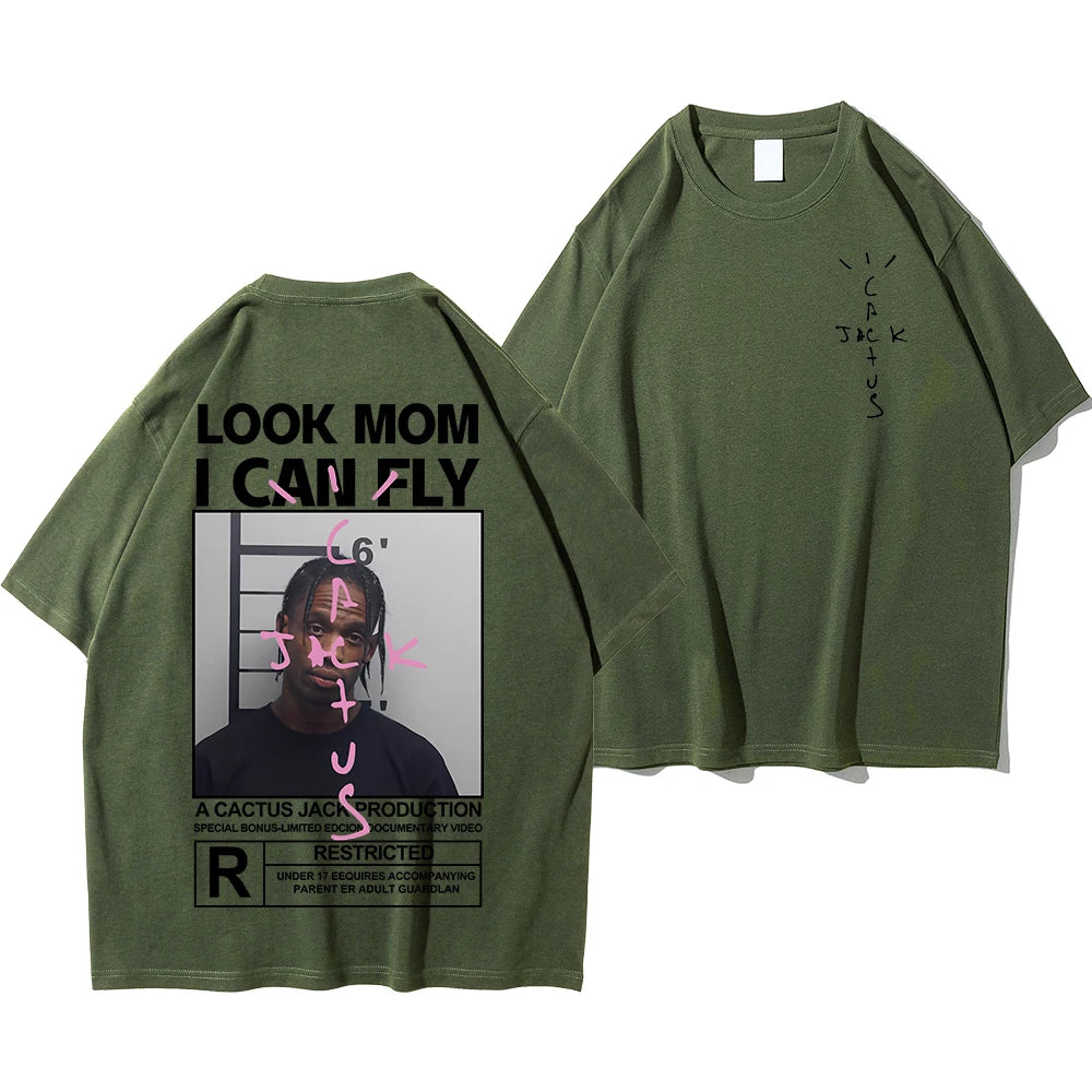 Cactus Jack T-shirt High Quality Cotton Men Women LOOK MOM I CAN FLY Tee ASTROWORLD Hip Hop Short Sleeve Tshirts Tops