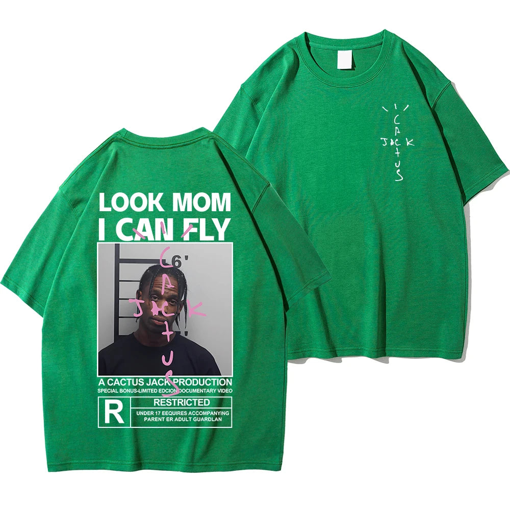 Cactus Jack T-shirt High Quality Cotton Men Women LOOK MOM I CAN FLY Tee ASTROWORLD Hip Hop Short Sleeve Tshirts Tops