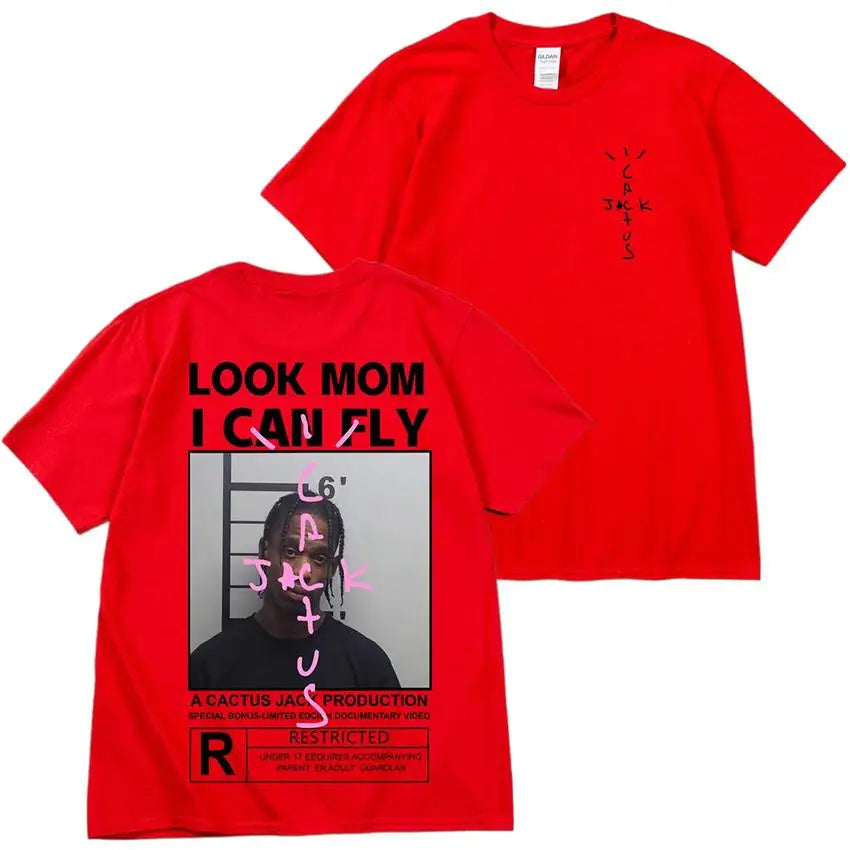 Cactus Jack T-shirt High Quality Cotton Men Women LOOK MOM I CAN FLY Tee ASTROWORLD Hip Hop Short Sleeve Tshirts Tops