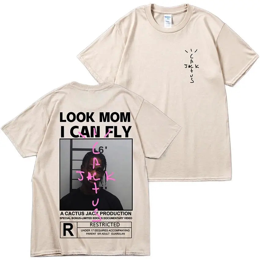 Cactus Jack T-shirt High Quality Cotton Men Women LOOK MOM I CAN FLY Tee ASTROWORLD Hip Hop Short Sleeve Tshirts Tops