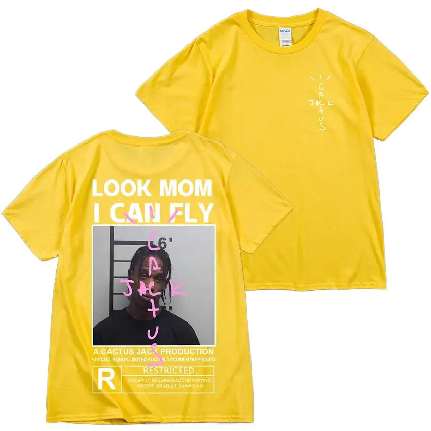 Cactus Jack T-shirt High Quality Cotton Men Women LOOK MOM I CAN FLY Tee ASTROWORLD Hip Hop Short Sleeve Tshirts Tops