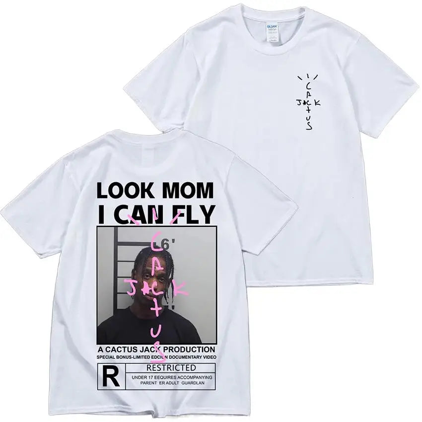 Cactus Jack T-shirt High Quality Cotton Men Women LOOK MOM I CAN FLY Tee ASTROWORLD Hip Hop Short Sleeve Tshirts Tops