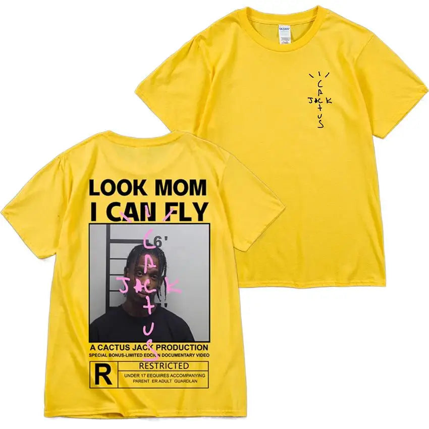 Cactus Jack T-shirt High Quality Cotton Men Women LOOK MOM I CAN FLY Tee ASTROWORLD Hip Hop Short Sleeve Tshirts Tops