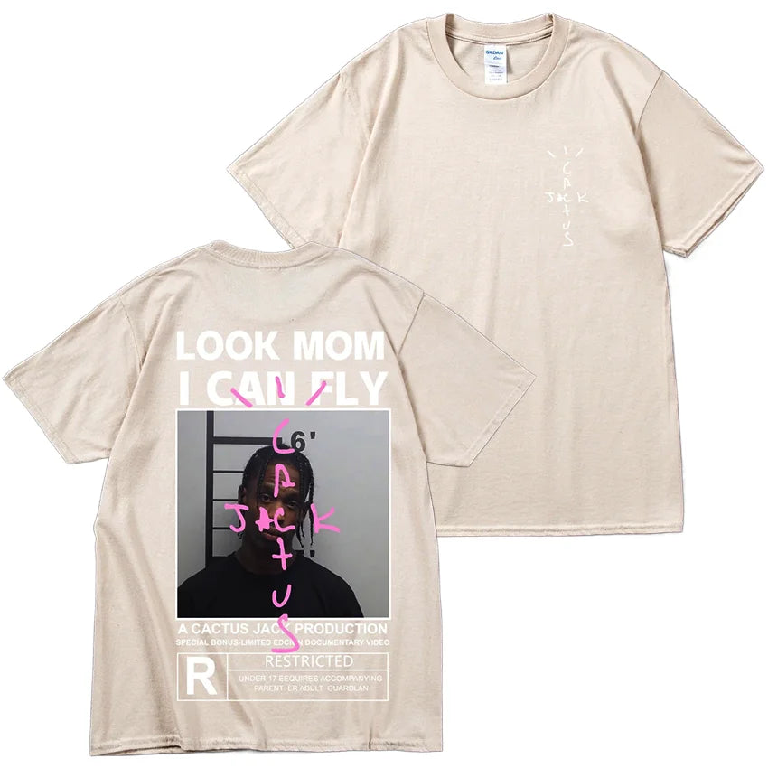 Cactus Jack T-shirt High Quality Cotton Men Women LOOK MOM I CAN FLY Tee ASTROWORLD Hip Hop Short Sleeve Tshirts Tops