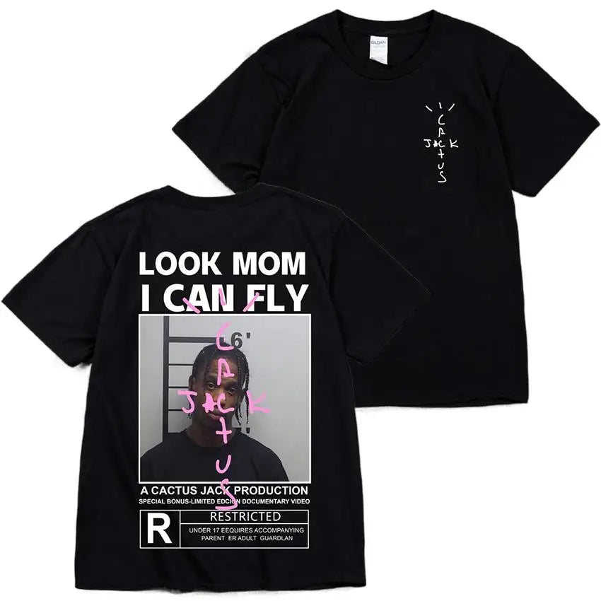 Cactus Jack T-shirt High Quality Cotton Men Women LOOK MOM I CAN FLY Tee ASTROWORLD Hip Hop Short Sleeve Tshirts Tops