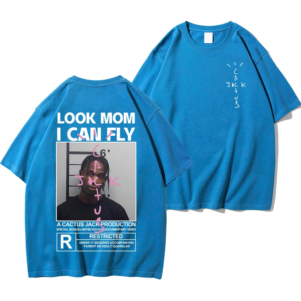 Cactus Jack T-shirt High Quality Cotton Men Women LOOK MOM I CAN FLY Tee ASTROWORLD Hip Hop Short Sleeve Tshirts Tops