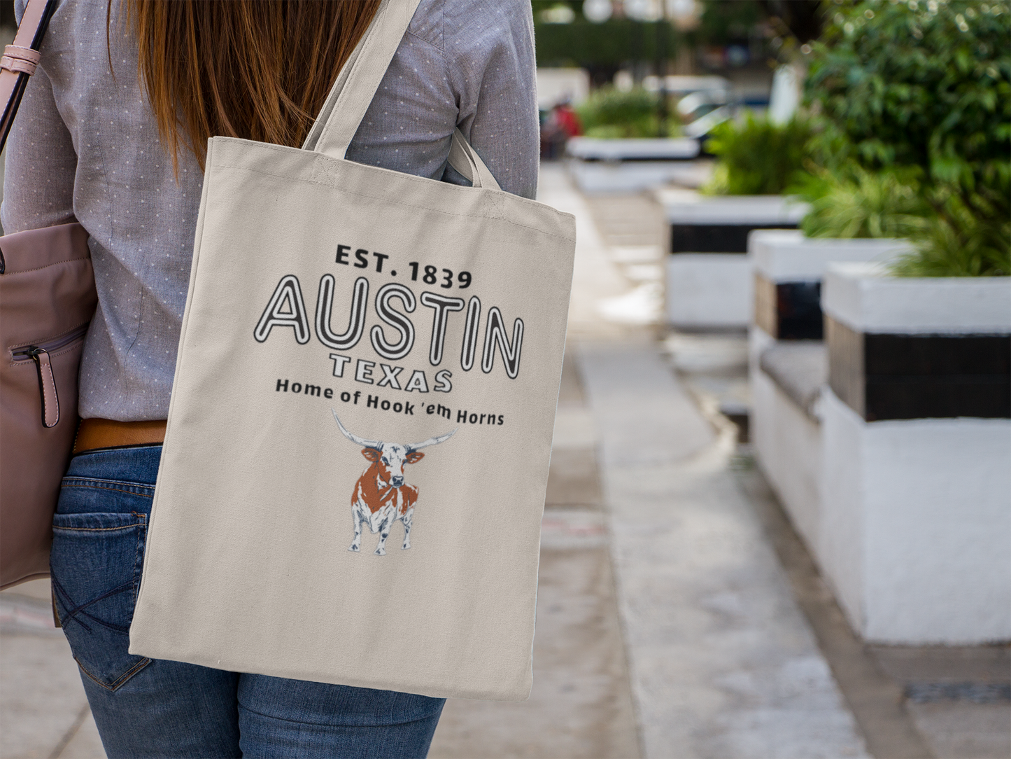 Austin Texas Cotton Canvas Tote Bag, Longhorn