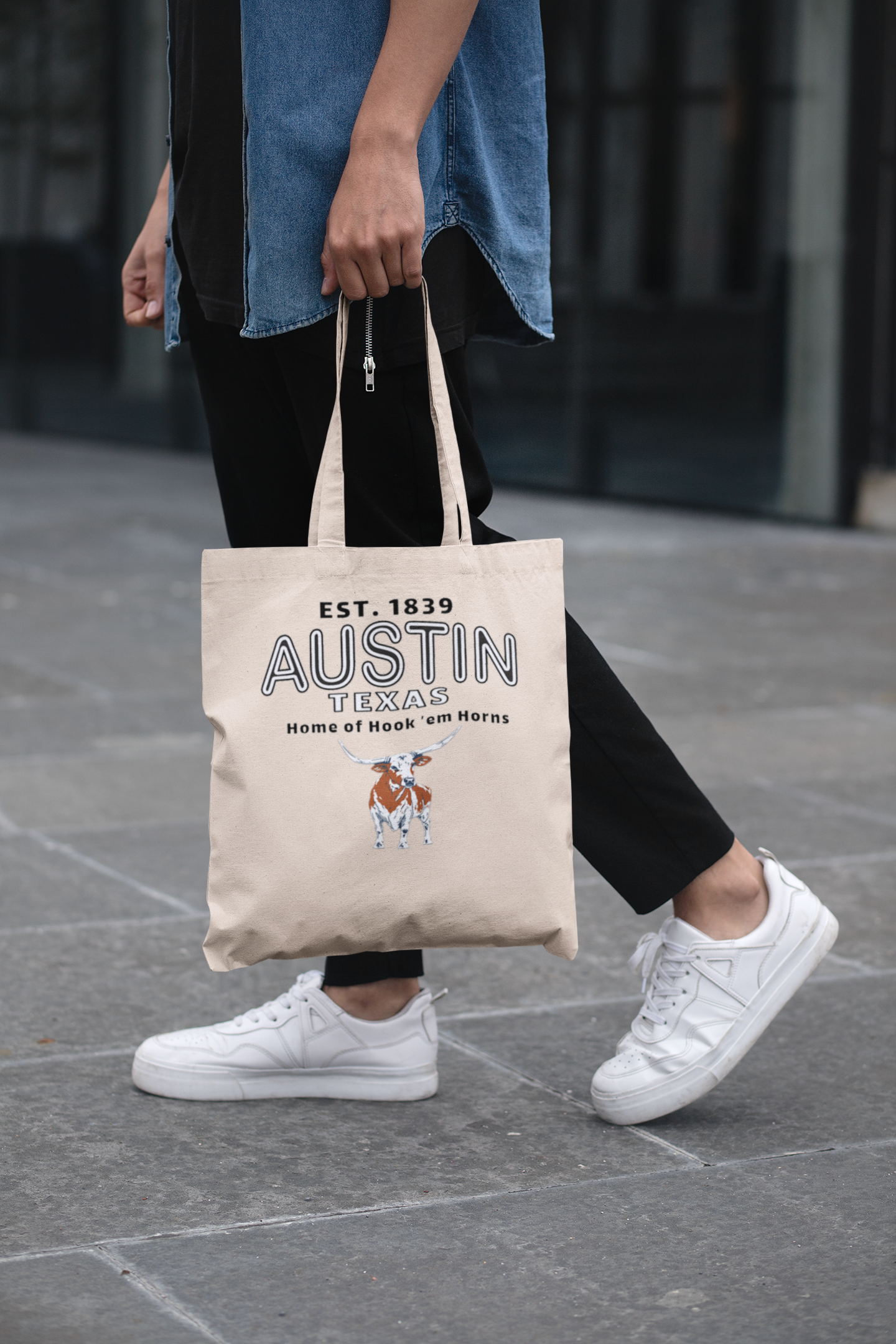 Austin Texas Cotton Canvas Tote Bag, Longhorn