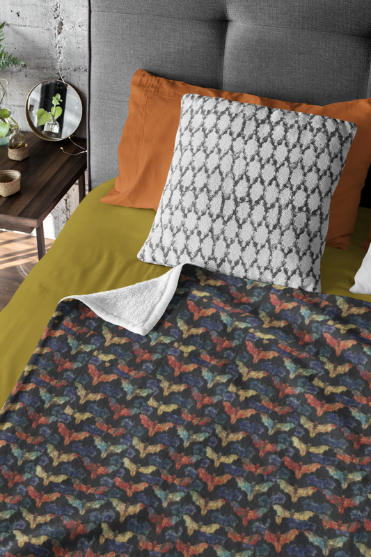 Bat Flock Velveteen Plush Blanket, throw