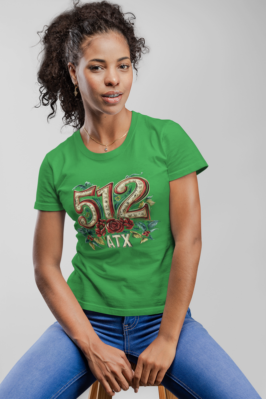 Austin 512 Roses Tee, t-shirt, Austin Texas are code