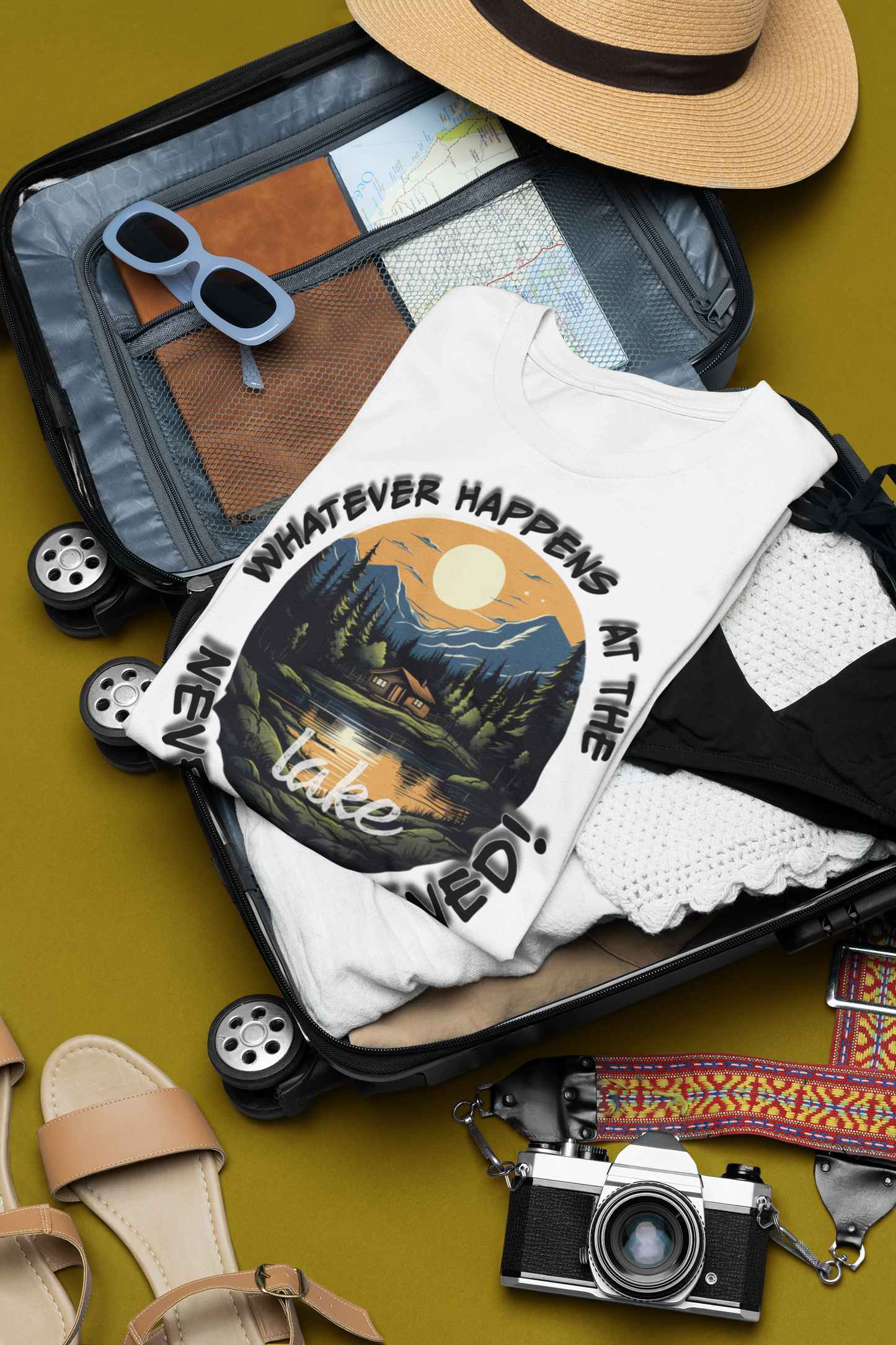 Whatever Happens at the Lake Never Happened! T-Shirt, Ideal Gift for Lake Enthusiasts