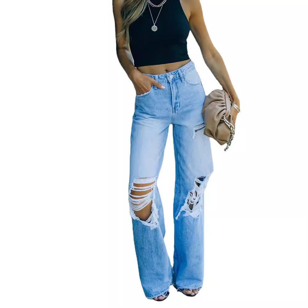 Jeans Ripped Wide Leg Pants