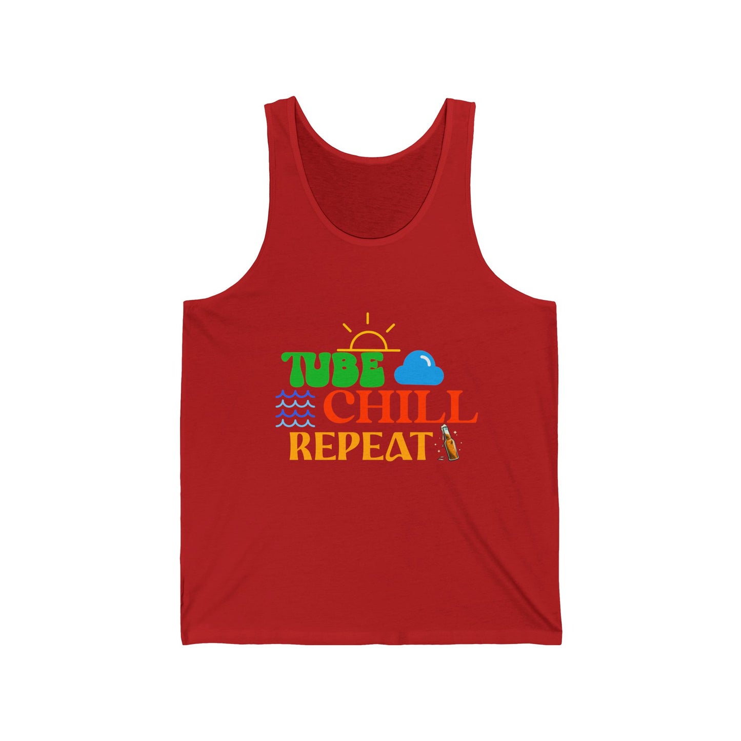 Tube Chill Repeat Tank hiking, camping, camper, fishing, boating, lake, river, being outdoors, sunshine, relaxing, meditation