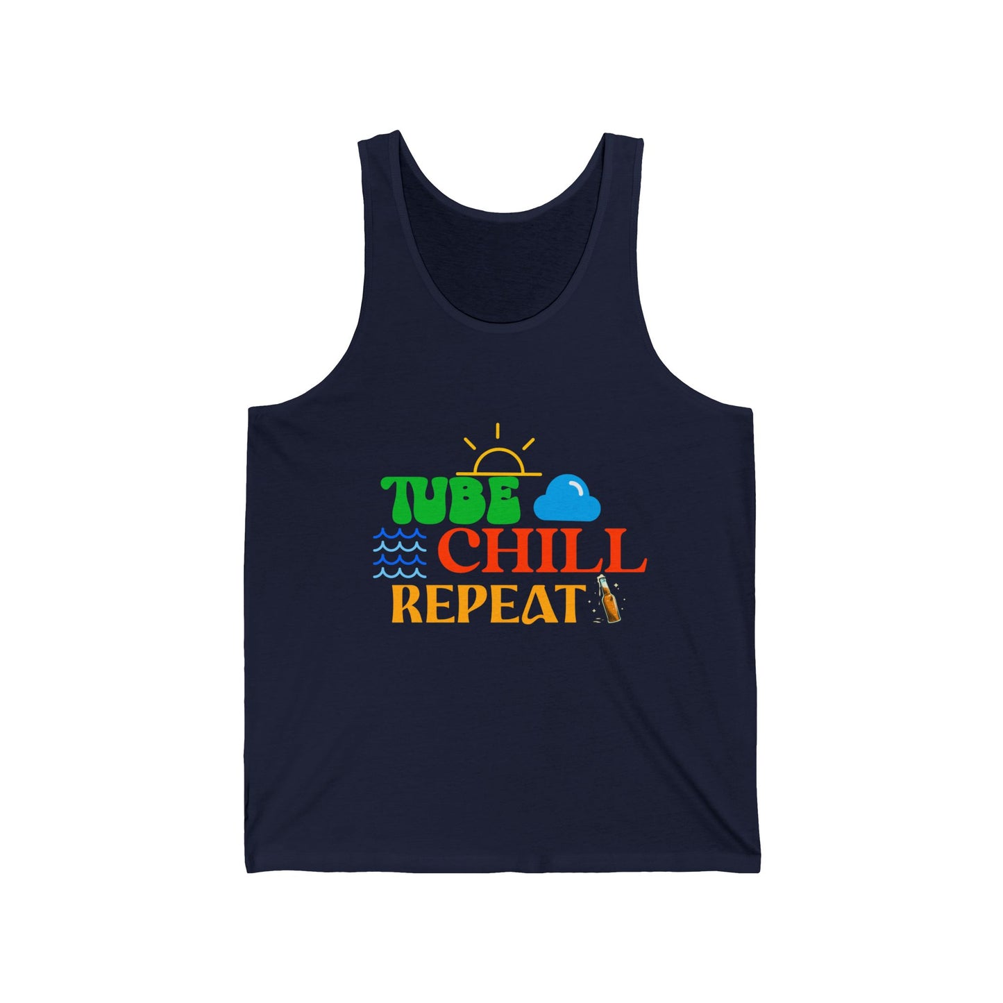 Tube Chill Repeat Tank hiking, camping, camper, fishing, boating, lake, river, being outdoors, sunshine, relaxing, meditation