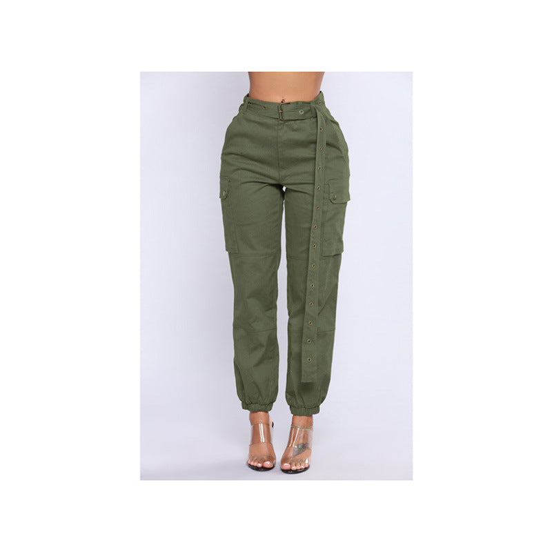 Solid Color Casual Loose-Fit Multi-Pocket Women's Pant
