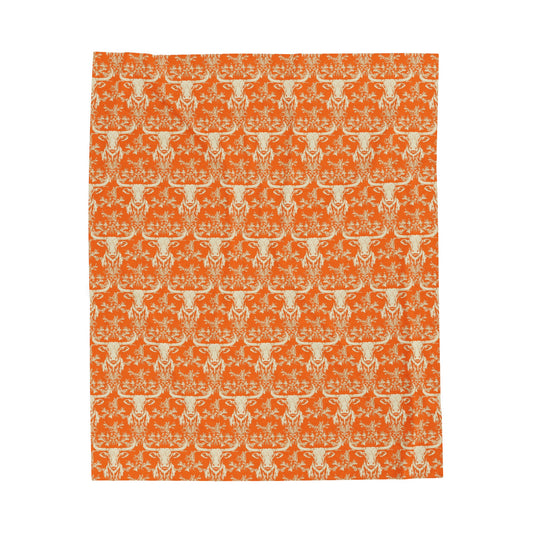 Burnt Orange Velveteen Plush Blanket, Throw, Bedding, longhorn