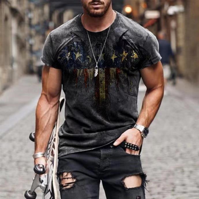 Vintage-look Men Graphic T-Shirt Slim Short Sleeve Tees Pullover Casual Men Clothes Fashion Streetwear