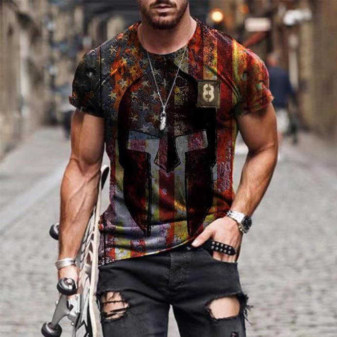 Vintage-look Men Graphic T-Shirt Slim Short Sleeve Tees Pullover Casual Men Clothes Fashion Streetwear