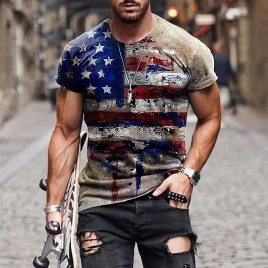 Vintage-look Men Graphic T-Shirt Slim Short Sleeve Tees Pullover Casual Men Clothes Fashion Streetwear