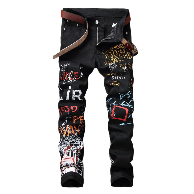 Graffiti Style Print Jeans