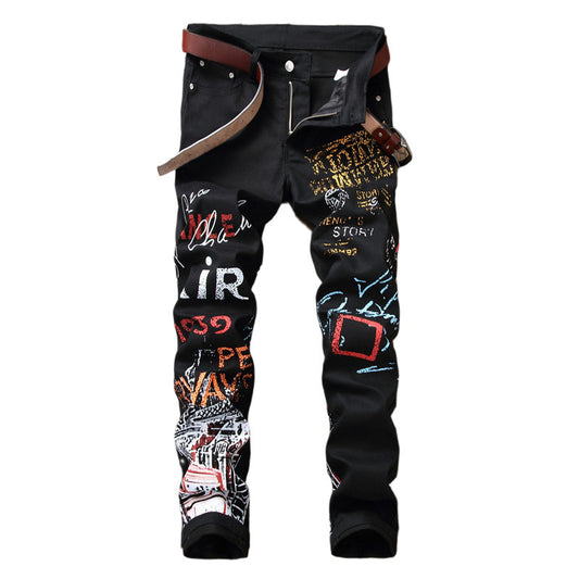Graffiti Style Print Jeans