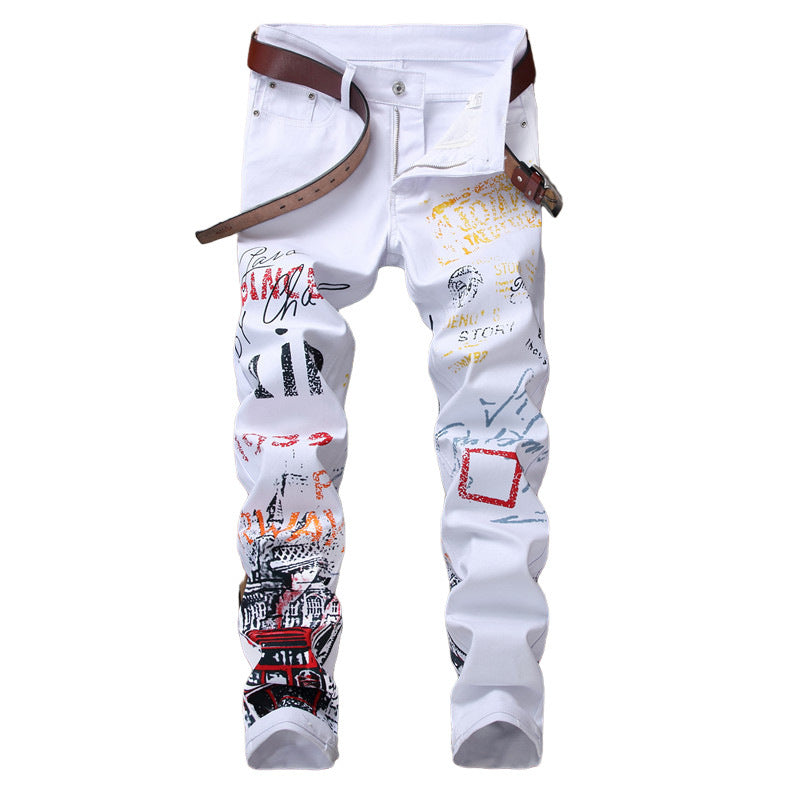 Graffiti Style Print Jeans