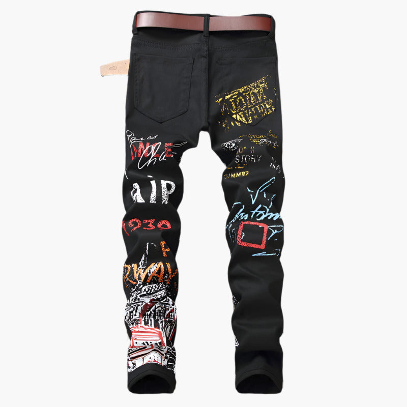 Graffiti Style Print Jeans