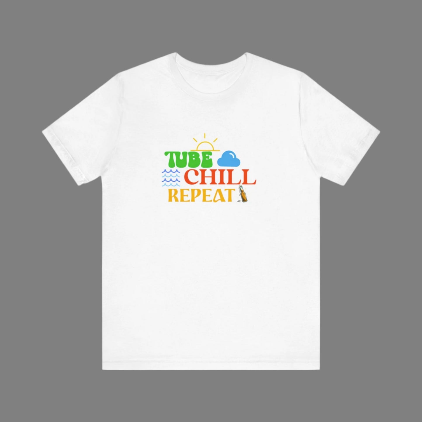 Tube Chill Repeat T-shirt, lake, camper, hiker, outdoors, river lover, boat, fishing, fisher, camp life, relax, mountains