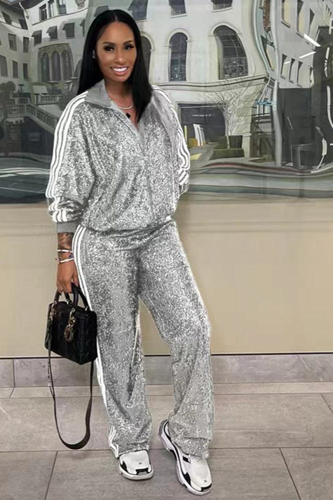 Sequin-Embellished Women's Casual Suit, Outfit