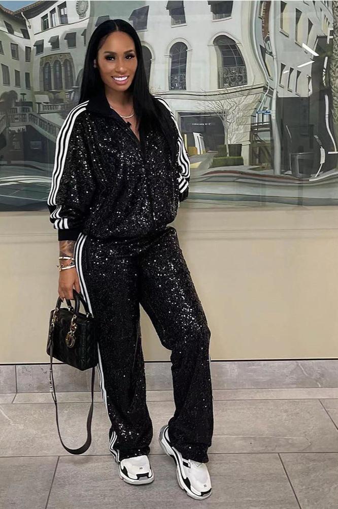 Sequin-Embellished Women's Casual Suit, Outfit