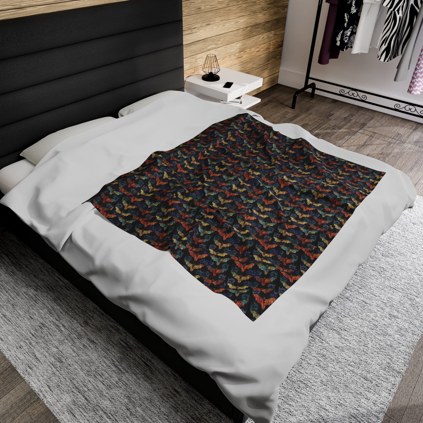 Bat Flock Velveteen Plush Blanket, throw