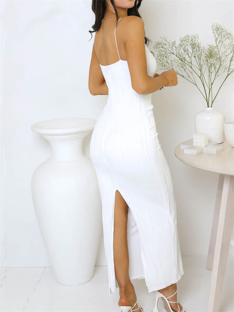 Long Dress Ruched Sleeveless Slim