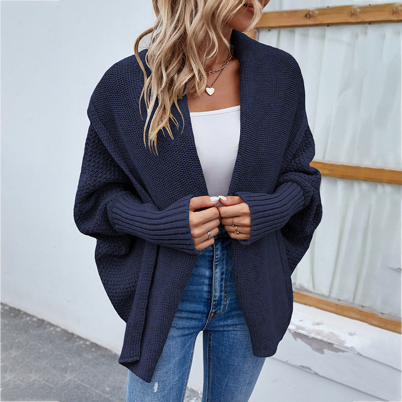 Loose Knitted Cardigan Sweater, Bat Sleeves