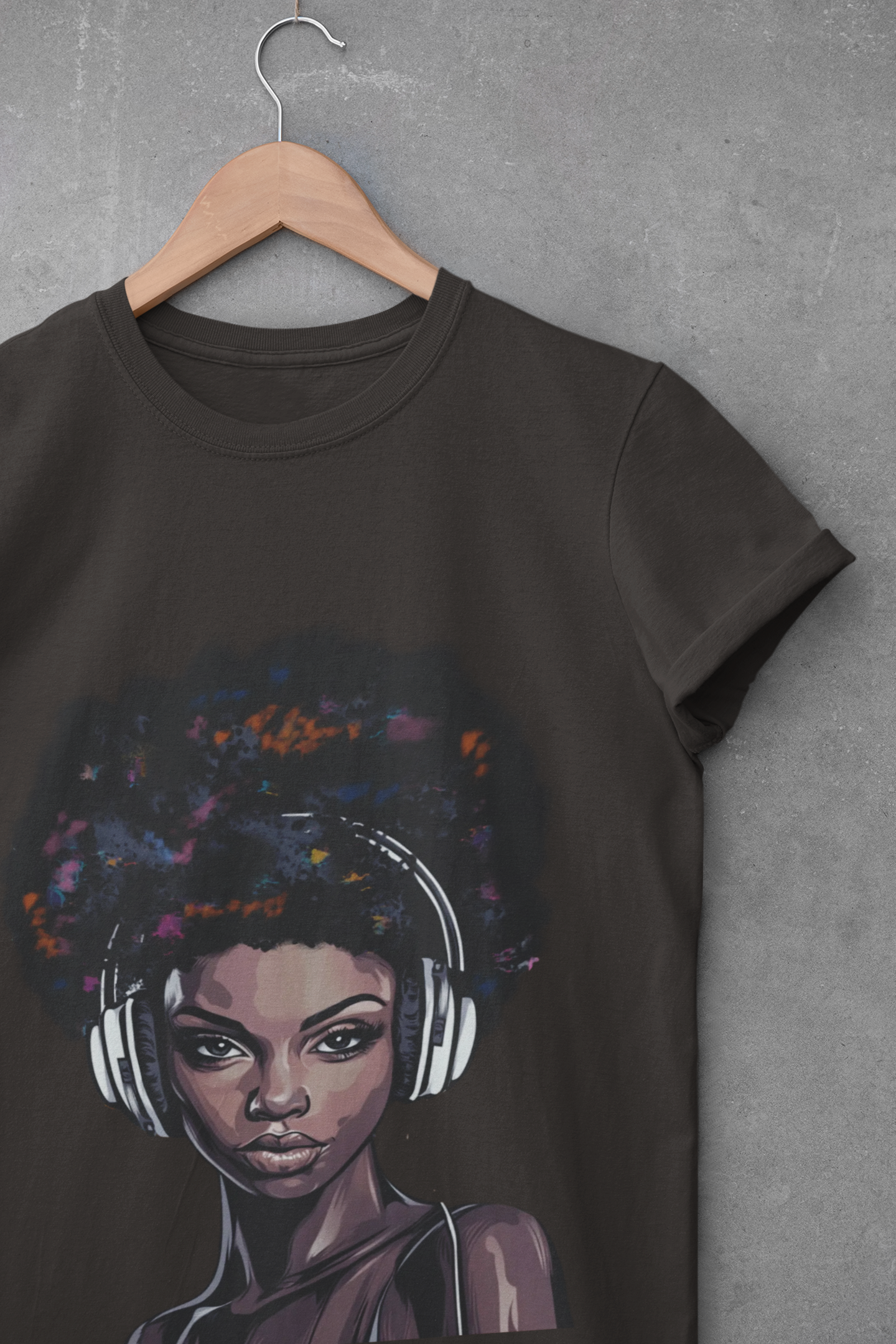 Afro Queen T-shirt, woman with headphones, beautiful woman t-shirt