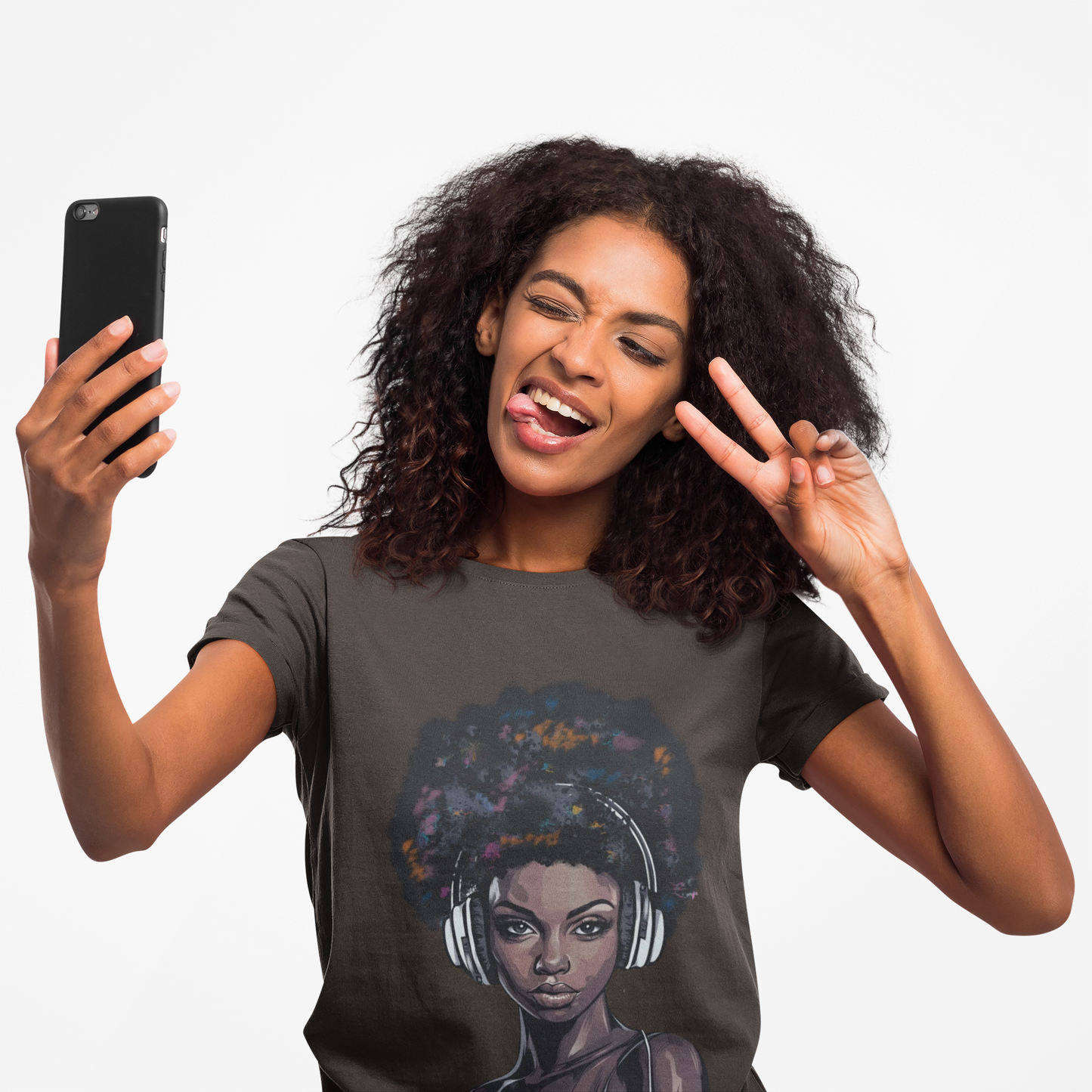 Afro Queen T-shirt, woman with headphones, beautiful woman t-shirt