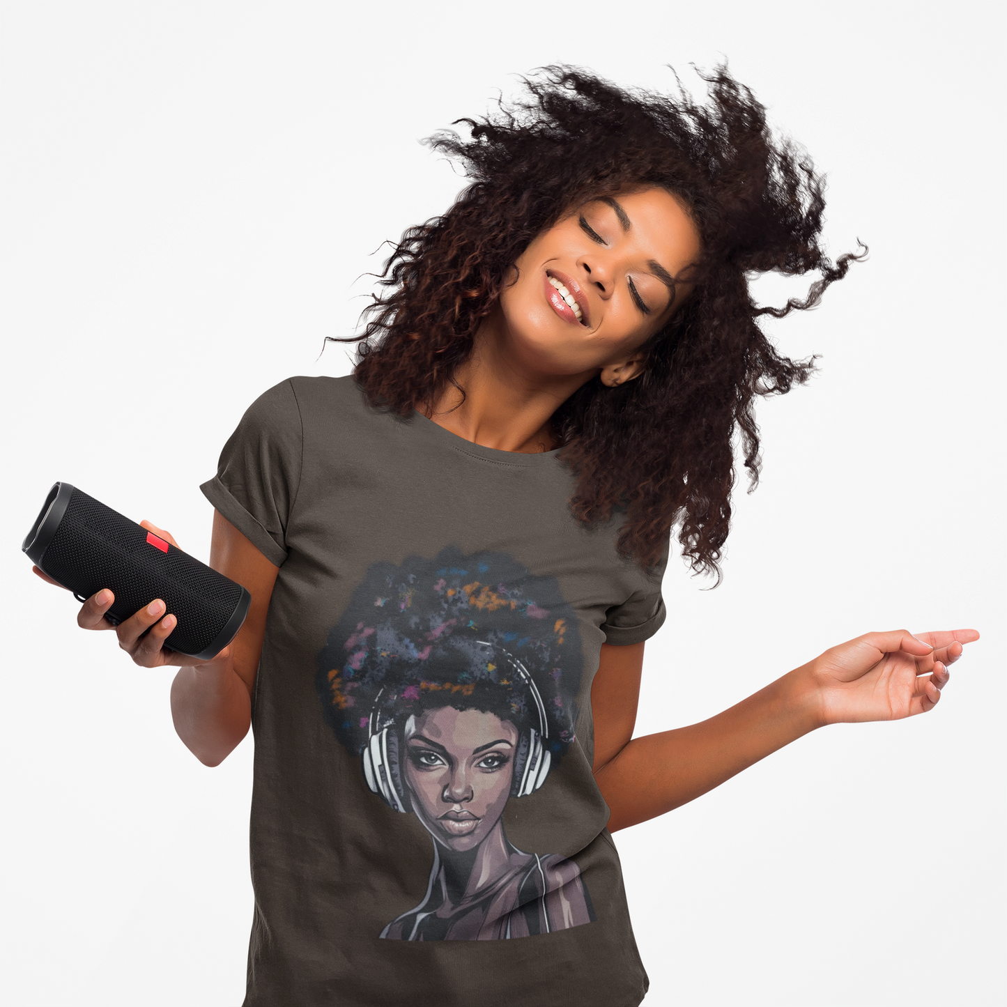 Afro Queen T-shirt, woman with headphones, beautiful woman t-shirt