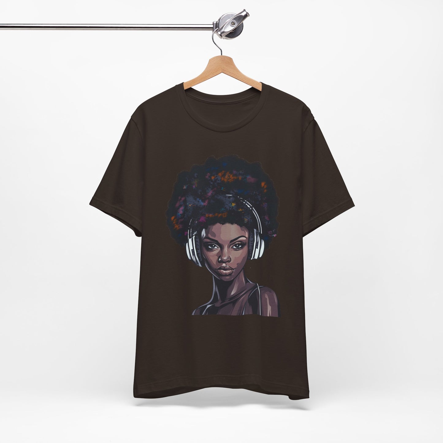 Afro Queen T-shirt, woman with headphones, beautiful woman t-shirt