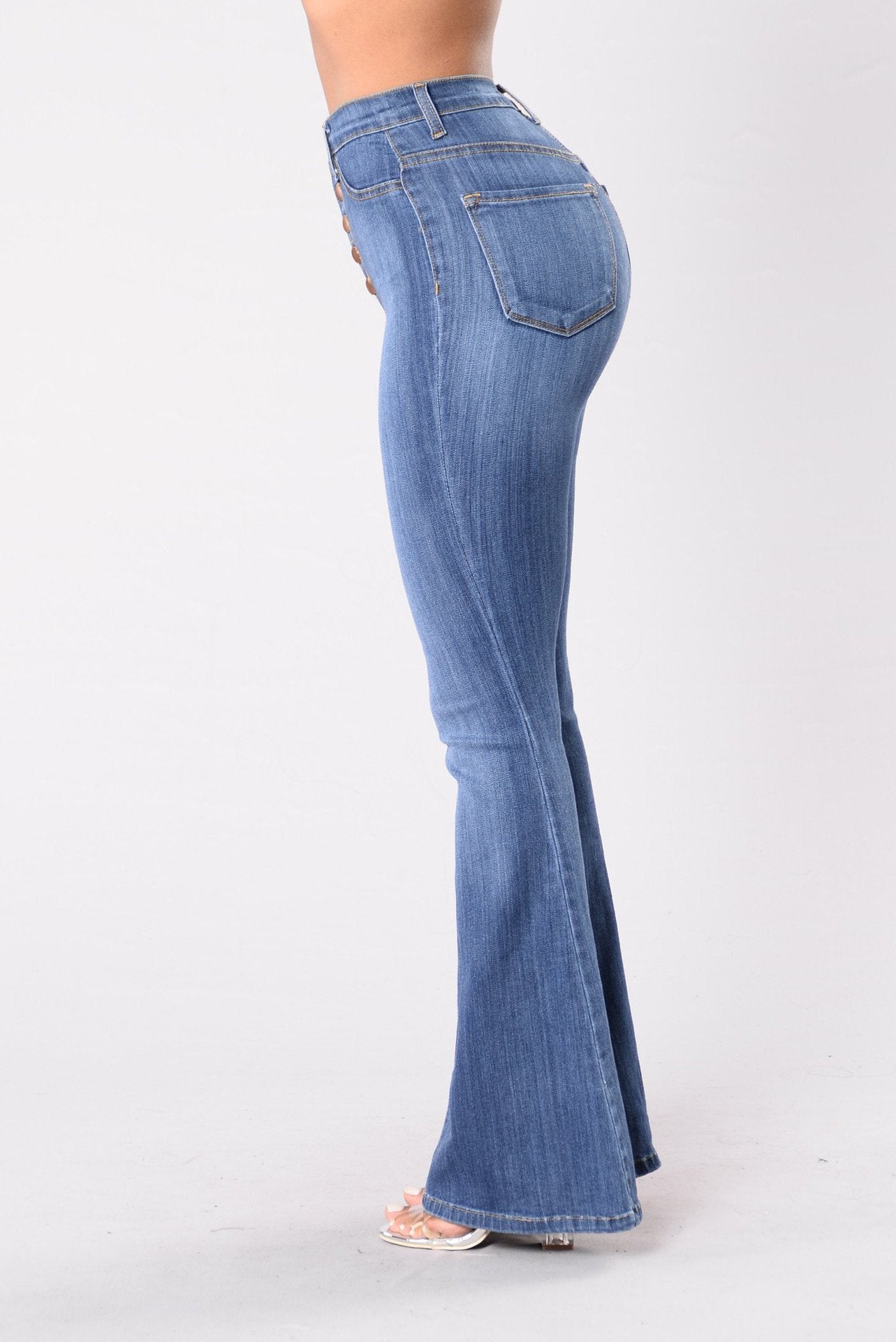 Slim Fit High-Waist Package Hip Denim Bell-bottom Pants