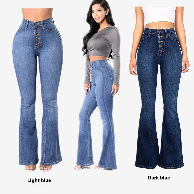 Slim Fit High-Waist Package Hip Denim Bell-bottom Pants